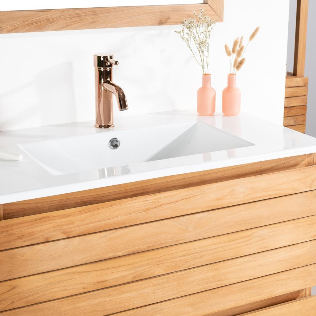 Meuble salle de bain en teck et céramique Toni 80 cm Meuble salle de bain en teck et céramique Toni 80 cm