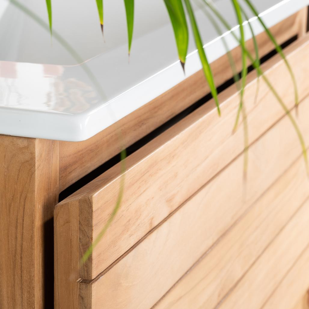 Meuble salle de bain en teck et céramique Toni 80 cm Meuble salle de bain en teck et céramique Toni 80 cm