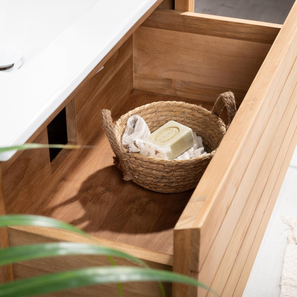 Meuble salle de bain en teck et céramique Toni 80 cm Meuble salle de bain en teck et céramique Toni 80 cm