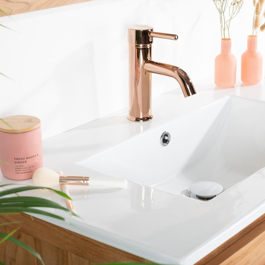 Meuble salle de bain en teck et céramique Toni 80 cm Meuble salle de bain en teck et céramique Toni 80 cm