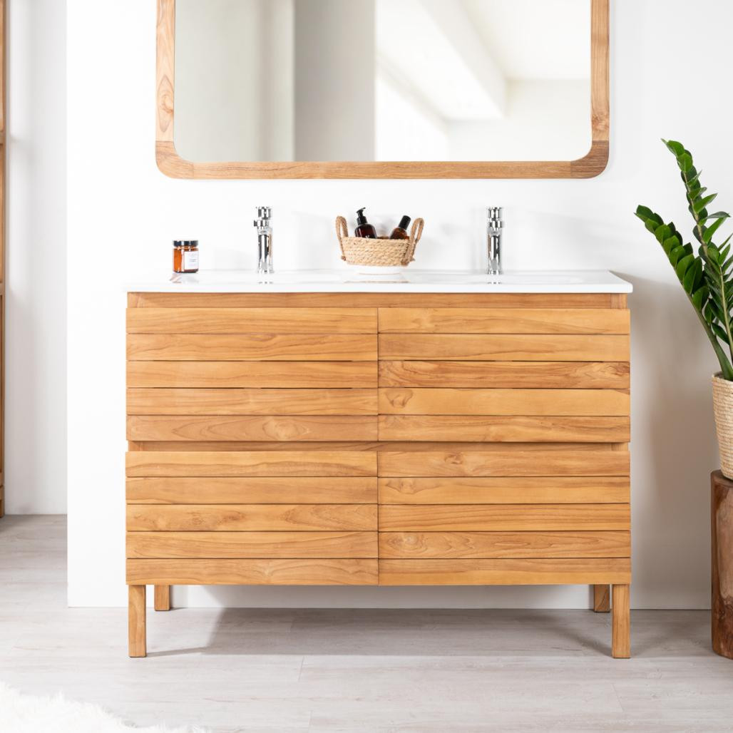 Meuble salle de bain en teck massif et céramique Toni 120 cm Meuble salle de bain en teck massif et céramique Toni 120 cm