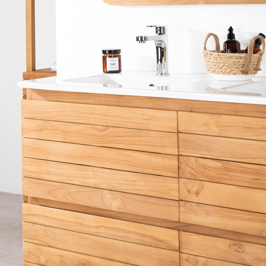 Meuble salle de bain en teck massif et céramique Toni 120 cm Meuble salle de bain en teck massif et céramique Toni 120 cm