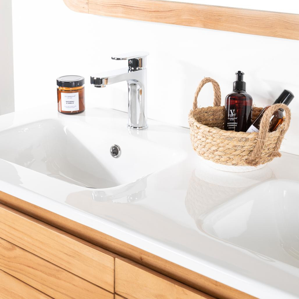 Meuble salle de bain en teck massif et céramique Toni 120 cm Meuble salle de bain en teck massif et céramique Toni 120 cm