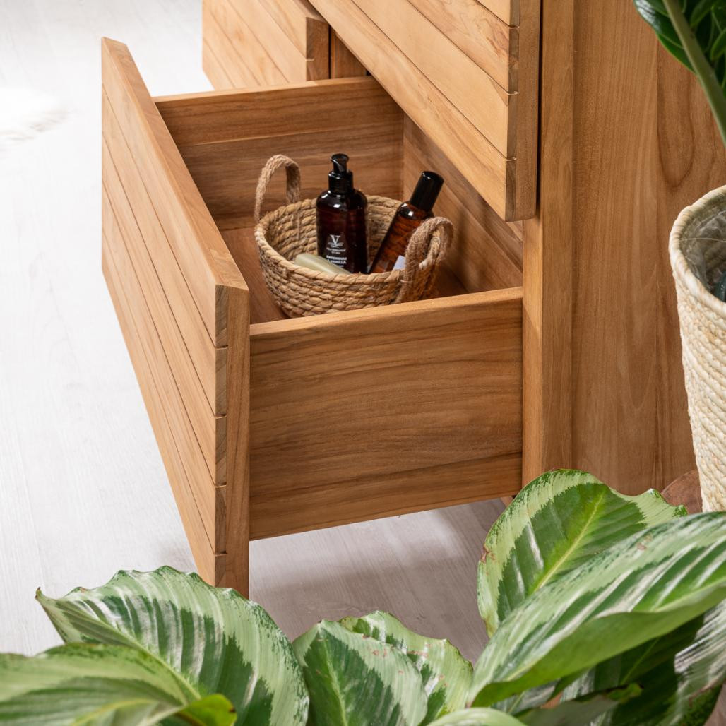 Meuble salle de bain en teck massif et céramique Toni 120 cm Meuble salle de bain en teck massif et céramique Toni 120 cm