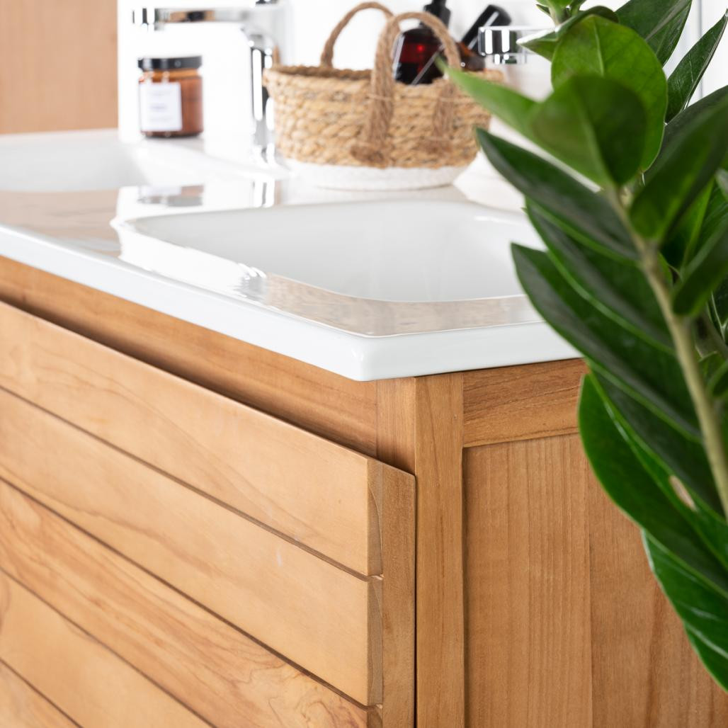 Meuble salle de bain en teck massif et céramique Toni 120 cm Meuble salle de bain en teck massif et céramique Toni 120 cm