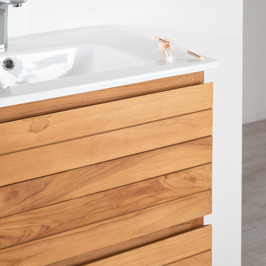 Meuble salle de bain en teck massif et céramique Toni 140 cm
