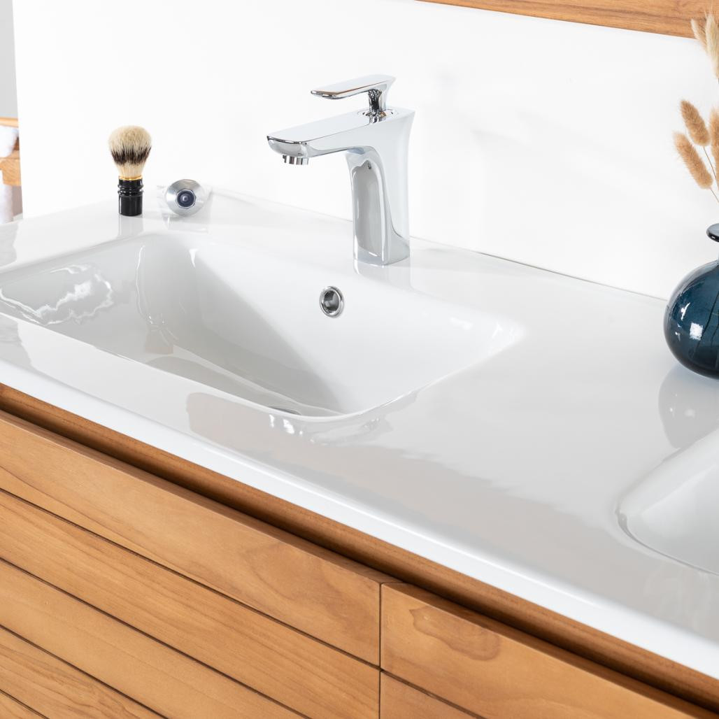 Meuble salle de bain en teck massif et céramique Toni 140 cm
