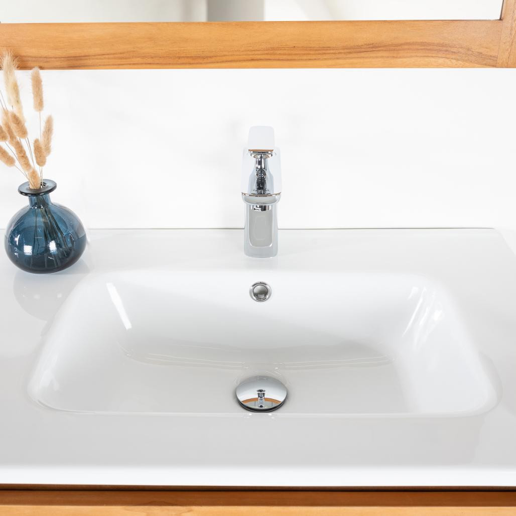 Meuble salle de bain en teck massif et céramique Toni 140 cm