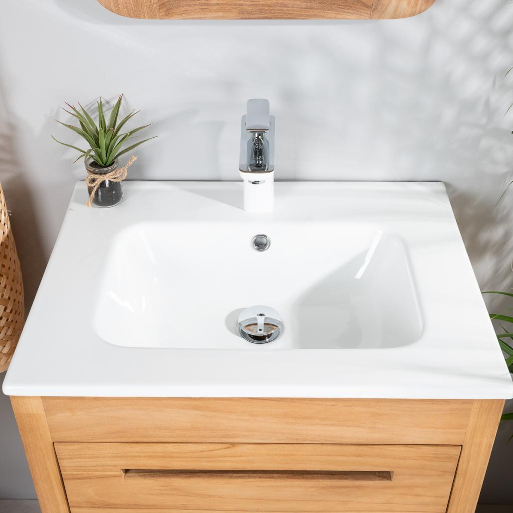 Meuble salle de bain en teck et céramique Sira 60 cm Meuble salle de bain en teck et céramique Sira 60 cm