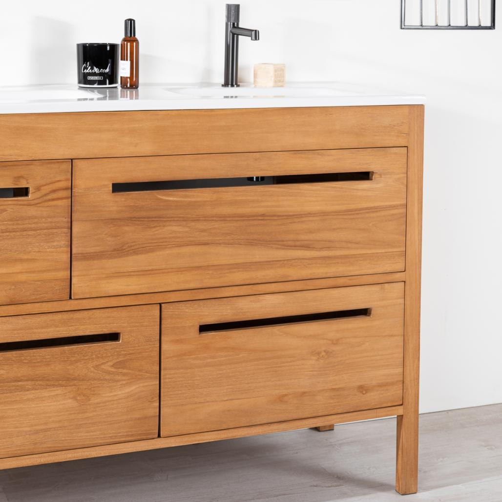 Meuble salle de bain en teck massif et céramique Sira 120 cm