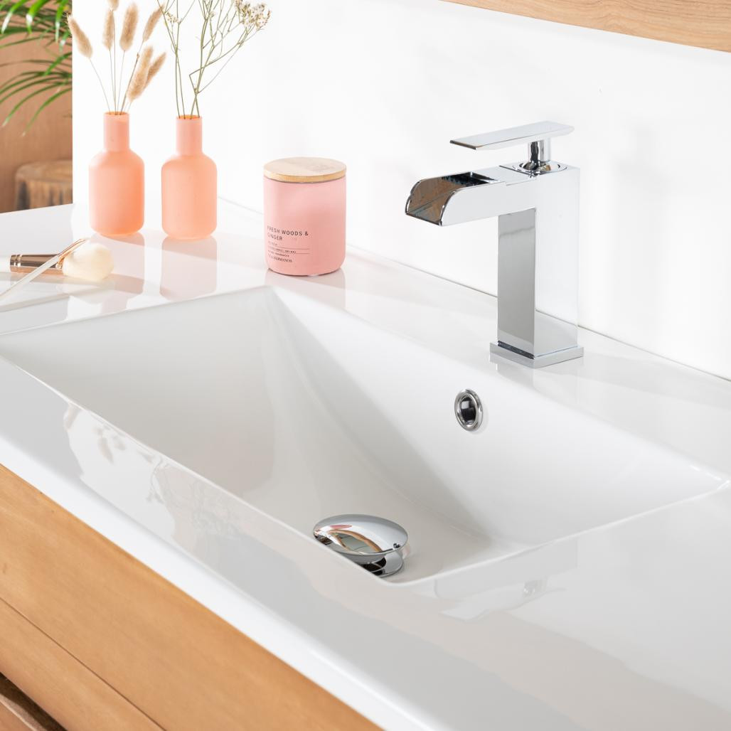 Meuble salle de bain en teck et céramique Sira solo 120 cm Meuble salle de bain en teck et céramique Sira solo 120 cm