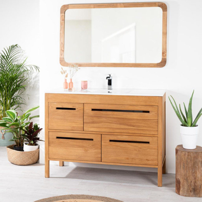 Meuble salle de bain en teck et céramique Sira solo 120 cm