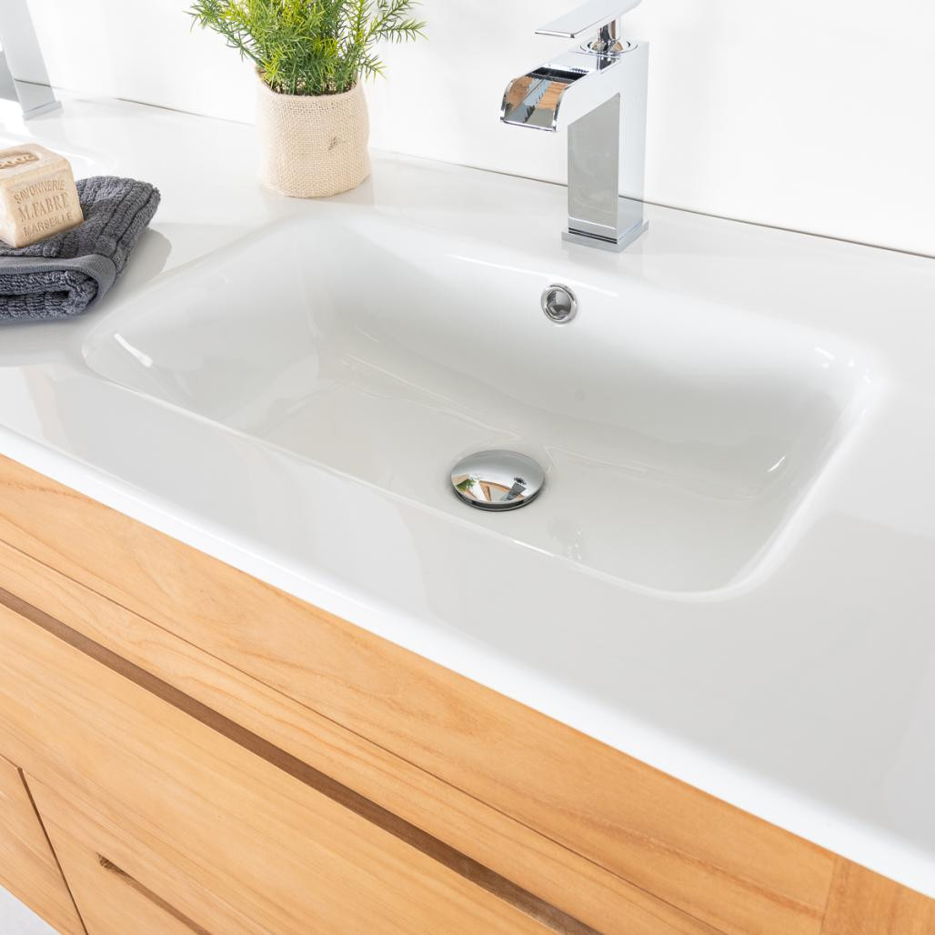 Meuble salle de bain en teck massif et céramique Sira 140 cm Meuble salle de bain en teck massif et céramique Sira 140 cm