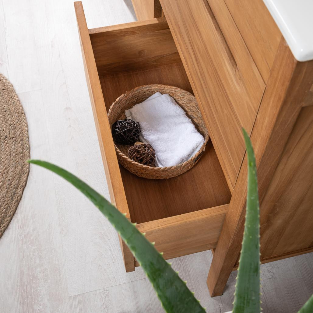 Meuble salle de bain en teck massif et céramique Sira 140 cm Meuble salle de bain en teck massif et céramique Sira 140 cm