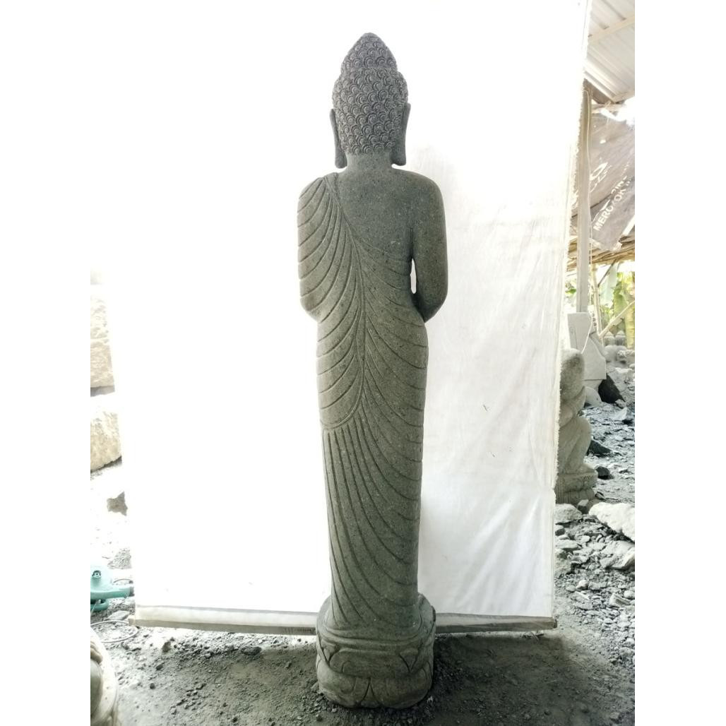Statue de jardin bouddha debout offrande en pierre 2m Statue de jardin bouddha debout offrande en pierre 2m