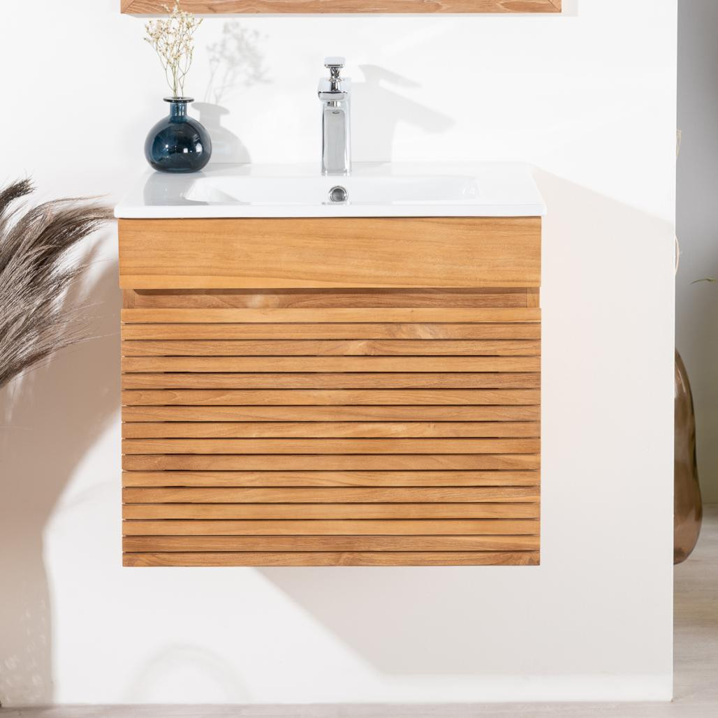 Meuble salle de bain en teck et céramique Aktual 60 cm Meuble salle de bain en teck et céramique Aktual 60 cm