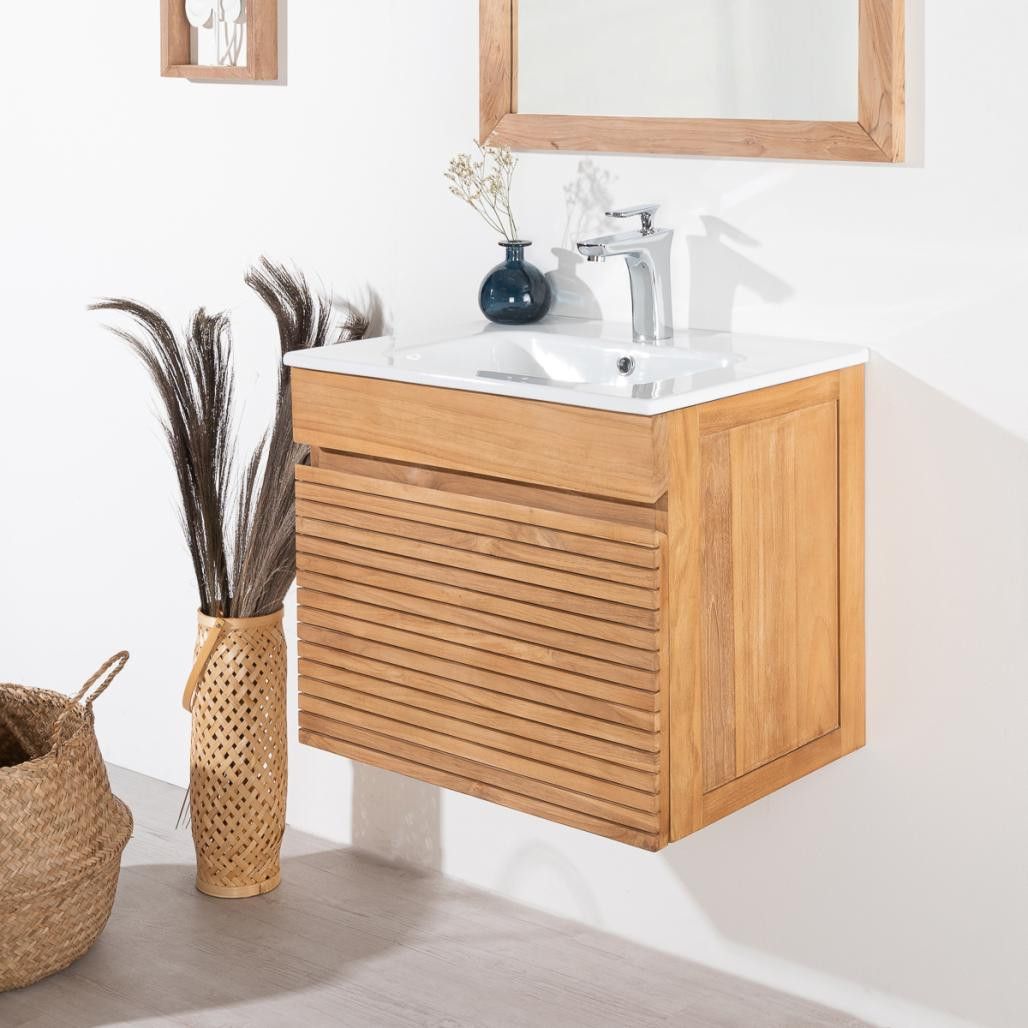 Meuble salle de bain en teck et céramique Aktual 60 cm Meuble salle de bain en teck et céramique Aktual 60 cm