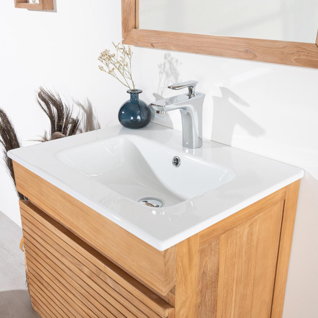 Meuble salle de bain en teck et céramique Aktual 60 cm Meuble salle de bain en teck et céramique Aktual 60 cm