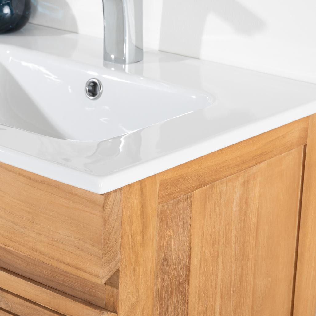 Meuble salle de bain en teck et céramique Aktual 60 cm Meuble salle de bain en teck et céramique Aktual 60 cm