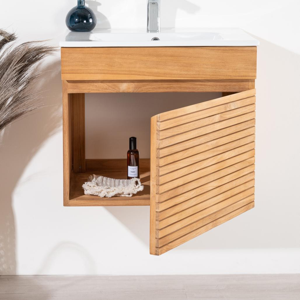 Meuble salle de bain en teck et céramique Aktual 60 cm Meuble salle de bain en teck et céramique Aktual 60 cm