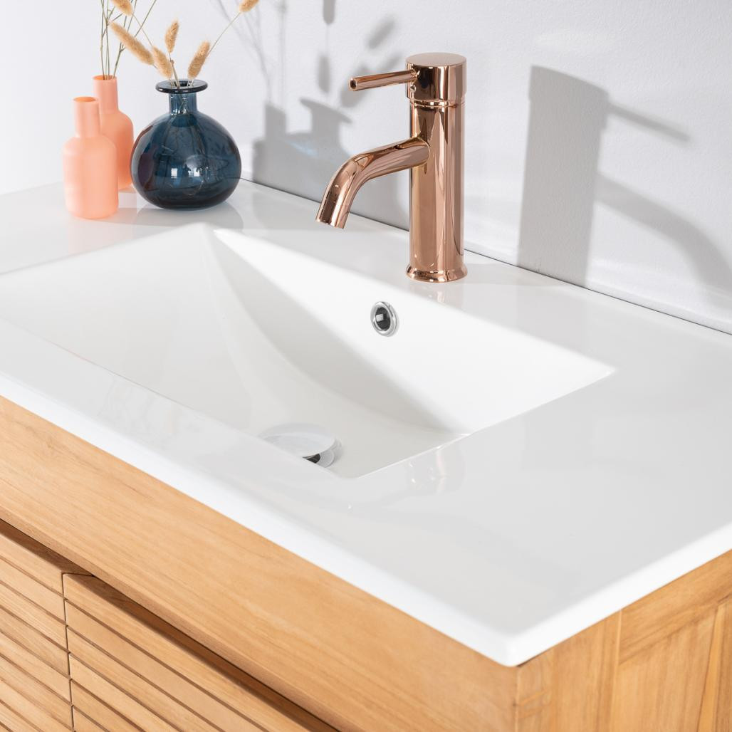 Meuble salle de bain en teck et céramique Aktual 90 cm Meuble salle de bain en teck et céramique Aktual 90 cm