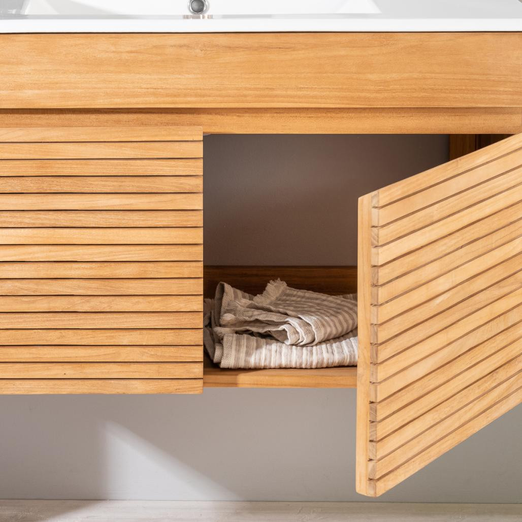 Meuble salle de bain en teck et céramique Aktual 90 cm Meuble salle de bain en teck et céramique Aktual 90 cm