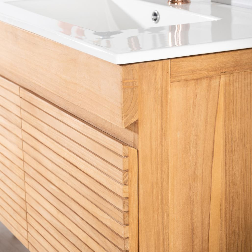 Meuble salle de bain en teck et céramique Aktual 90 cm Meuble salle de bain en teck et céramique Aktual 90 cm