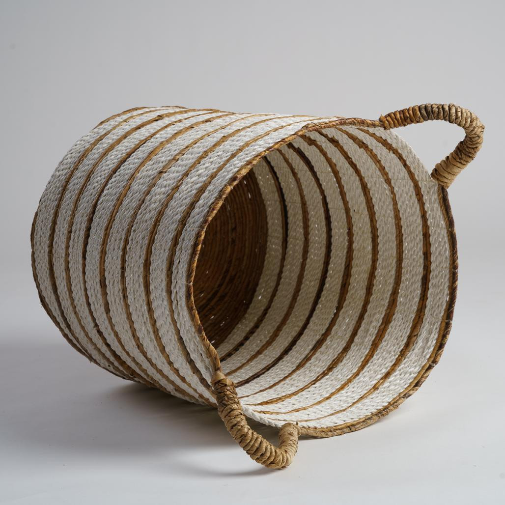 Grand panier en fibres végétales écru et marron XL Sethi