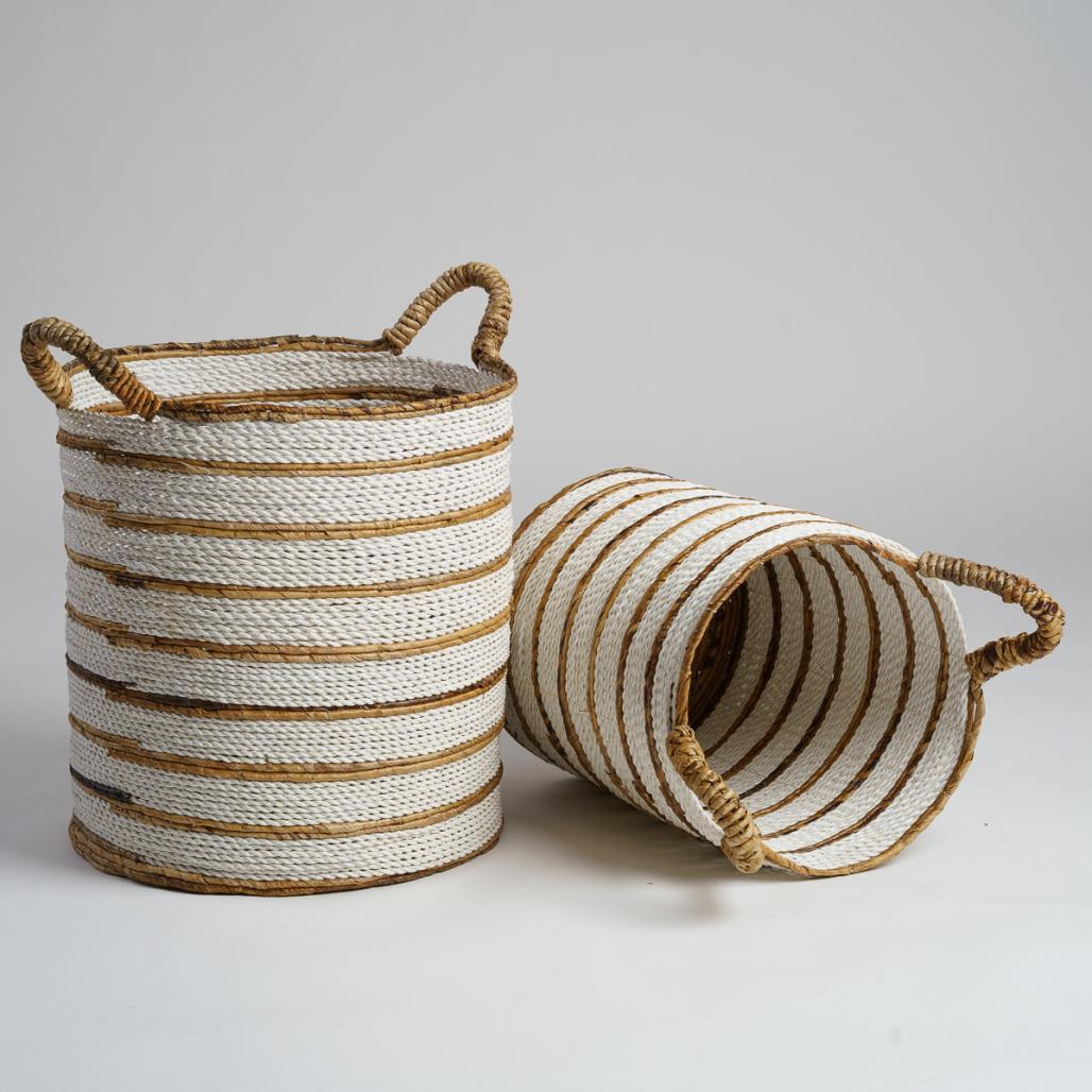 Panier en fibres végétales écru et marron M Sethi Panier en fibres végétales écru et marron M Sethi