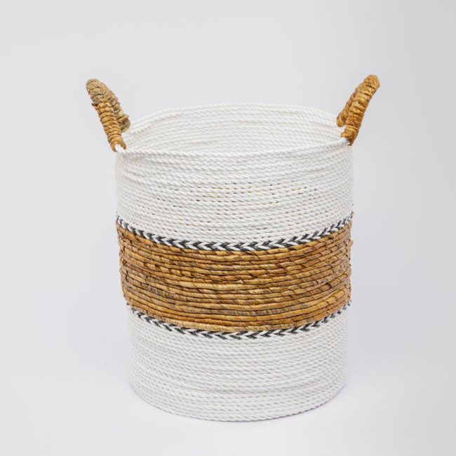 Grand panier en fibre végétale écru et marron XL Izia