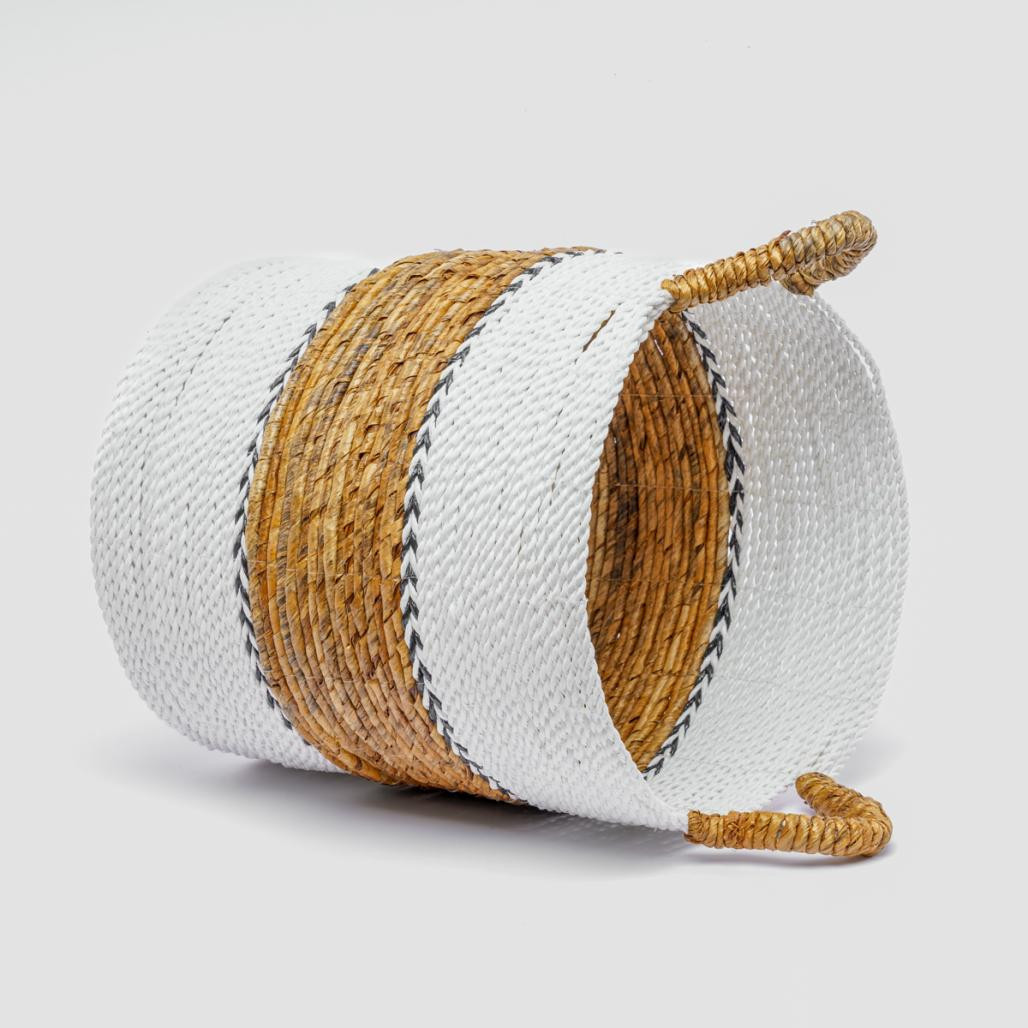 Grand panier en fibre végétale écru et marron XL Izia