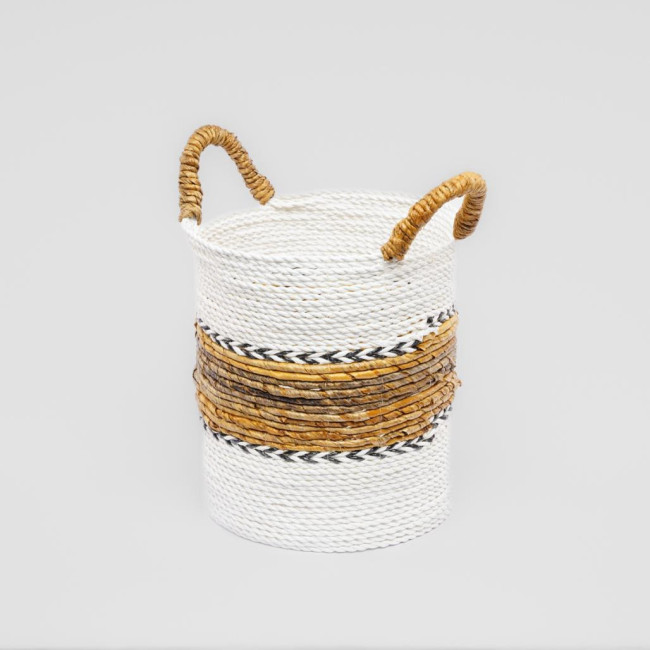 Panier en fibre végétale écru et marron S Izia