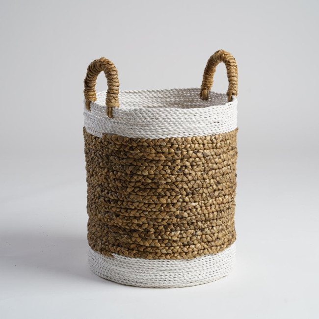 Panier en jacinthe d'eau écru et marron L Mizu