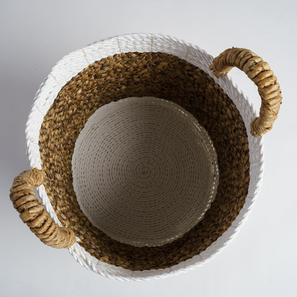 Panier en jacinthe d'eau écru et marron L Mizu