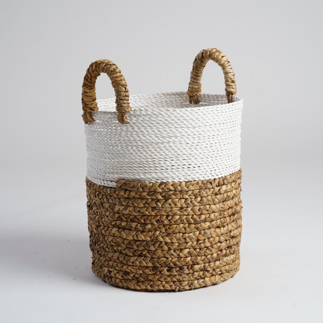 Panier en jacinthe d'eau écru et marron M Mizu
