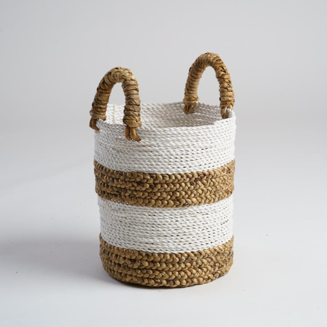 Panier en jacinthe d'eau écru et marron S Mizu