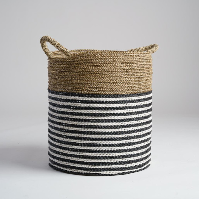 Grand panier en jonc de mer noir et blanc XL Pika