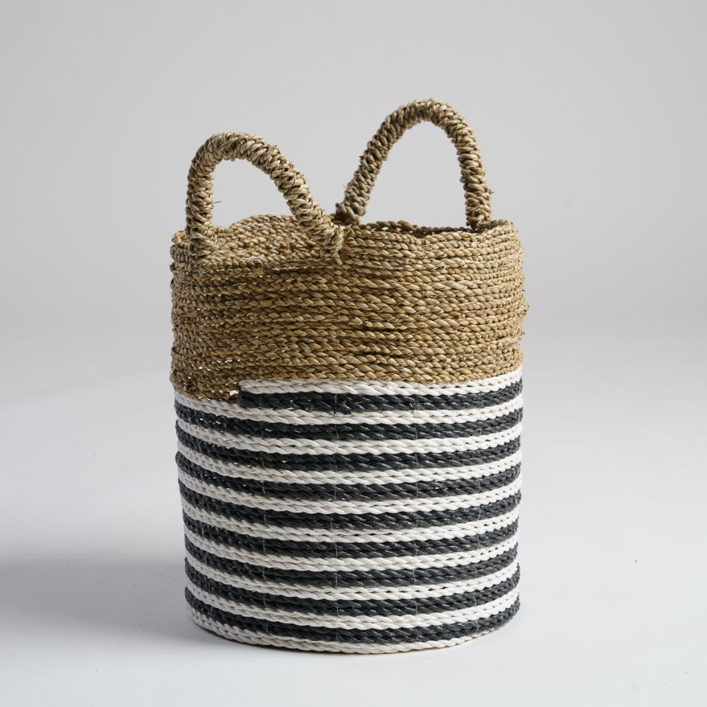 Panier en jonc de mer noir et blanc S Pika Panier en jonc de mer noir et blanc S Pika