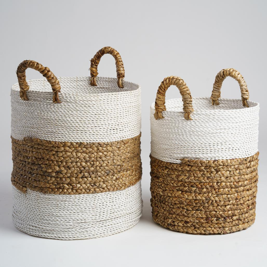 Paniers en jacinthe d'eau écru et marron XL-M Mizu (x2)