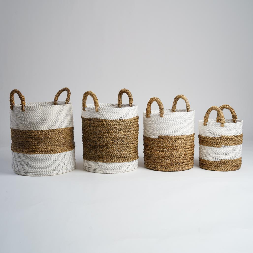 Paniers en jacinthe d'eau écru et marron XL-M Mizu (x2) Paniers en jacinthe d'eau écru et marron XL-M Mizu (x2)