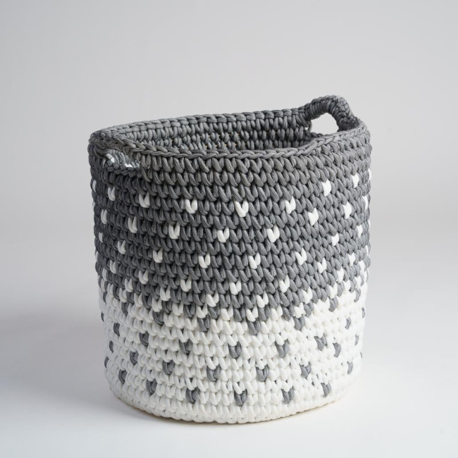 Grand panier en corde gris et blanc L Elly