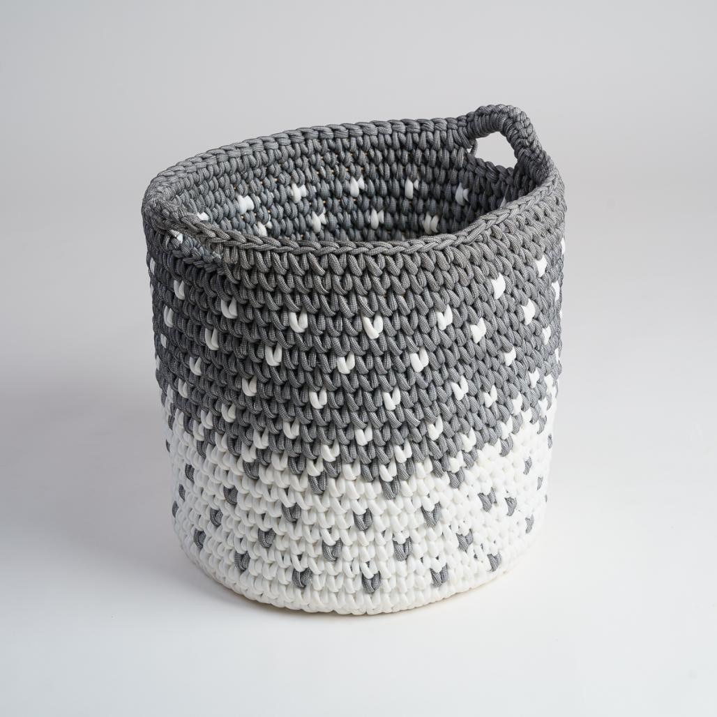 Grand panier en corde gris et blanc L Elly