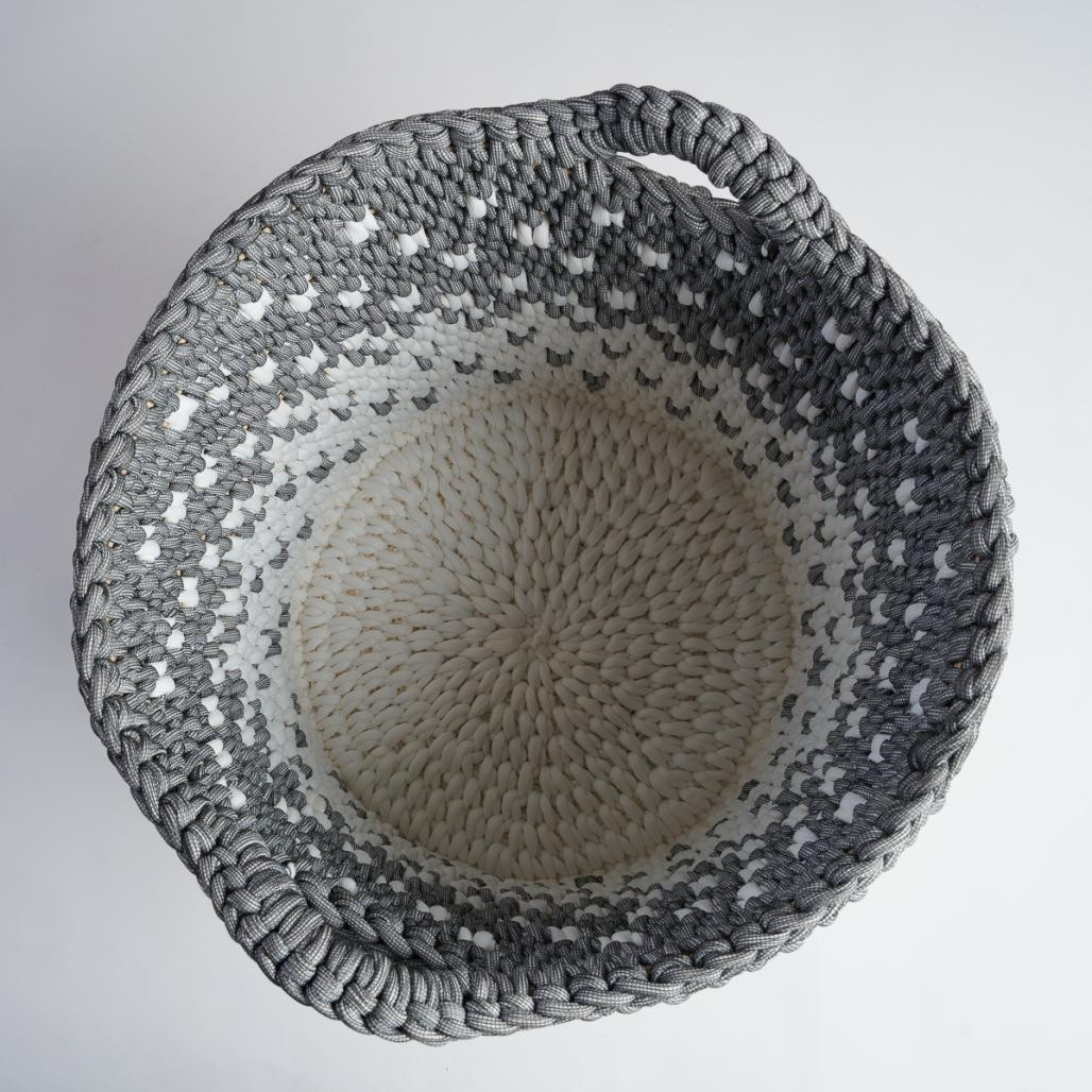 Grand panier en corde gris et blanc L Elly