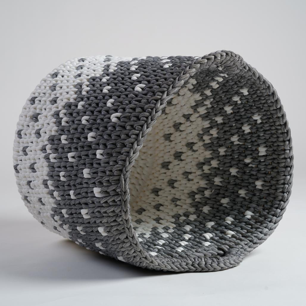 Grand panier en corde gris et blanc L Elly