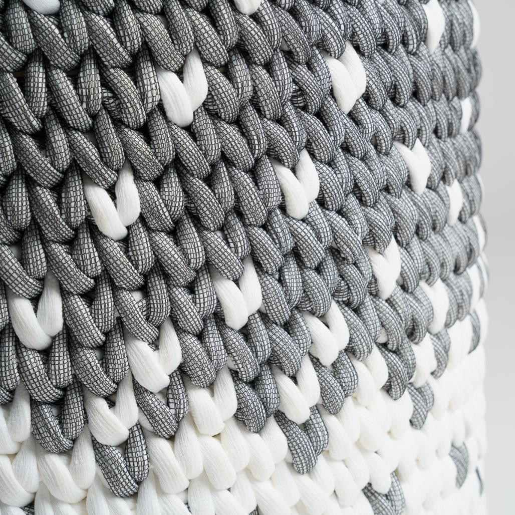 Grand panier en corde gris et blanc L Elly