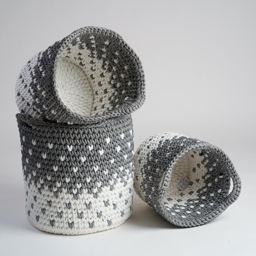 Grand panier en corde gris et blanc L Elly