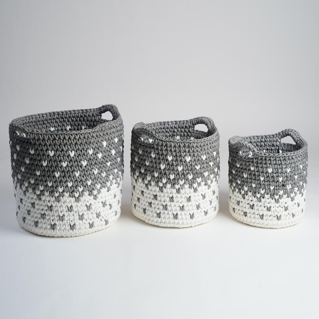 Panier en corde gris et blanc M Elly Panier en corde gris et blanc M Elly