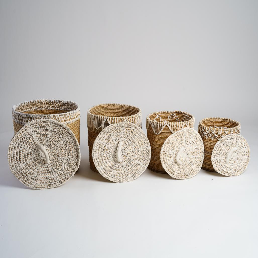 Panier à Linge 35L En Plastique Effet Osier Tressé - Fabriqué En France, Dimensions 59,5x39,5x25 Cm - Blanc Avec Poignées