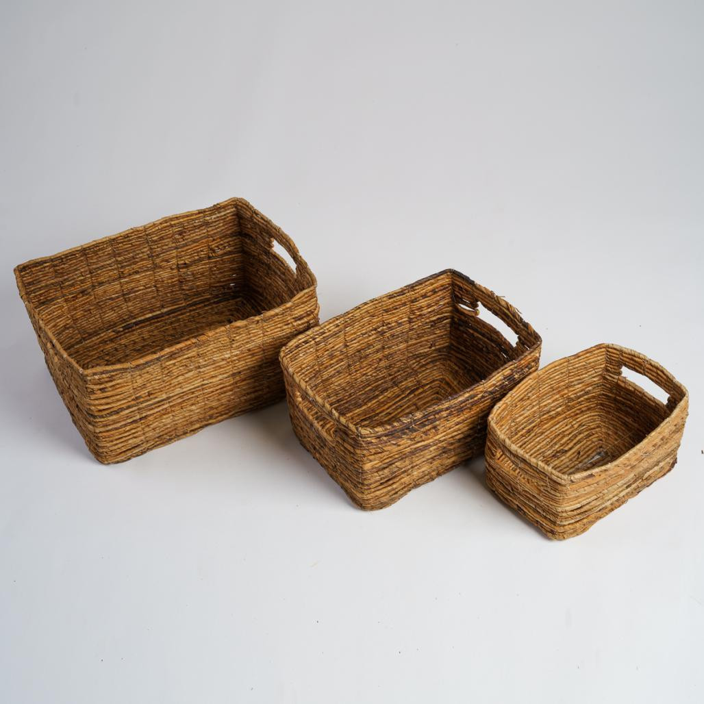 Lot de 3 paniers de rangement rectangulaires en osier Sato XL