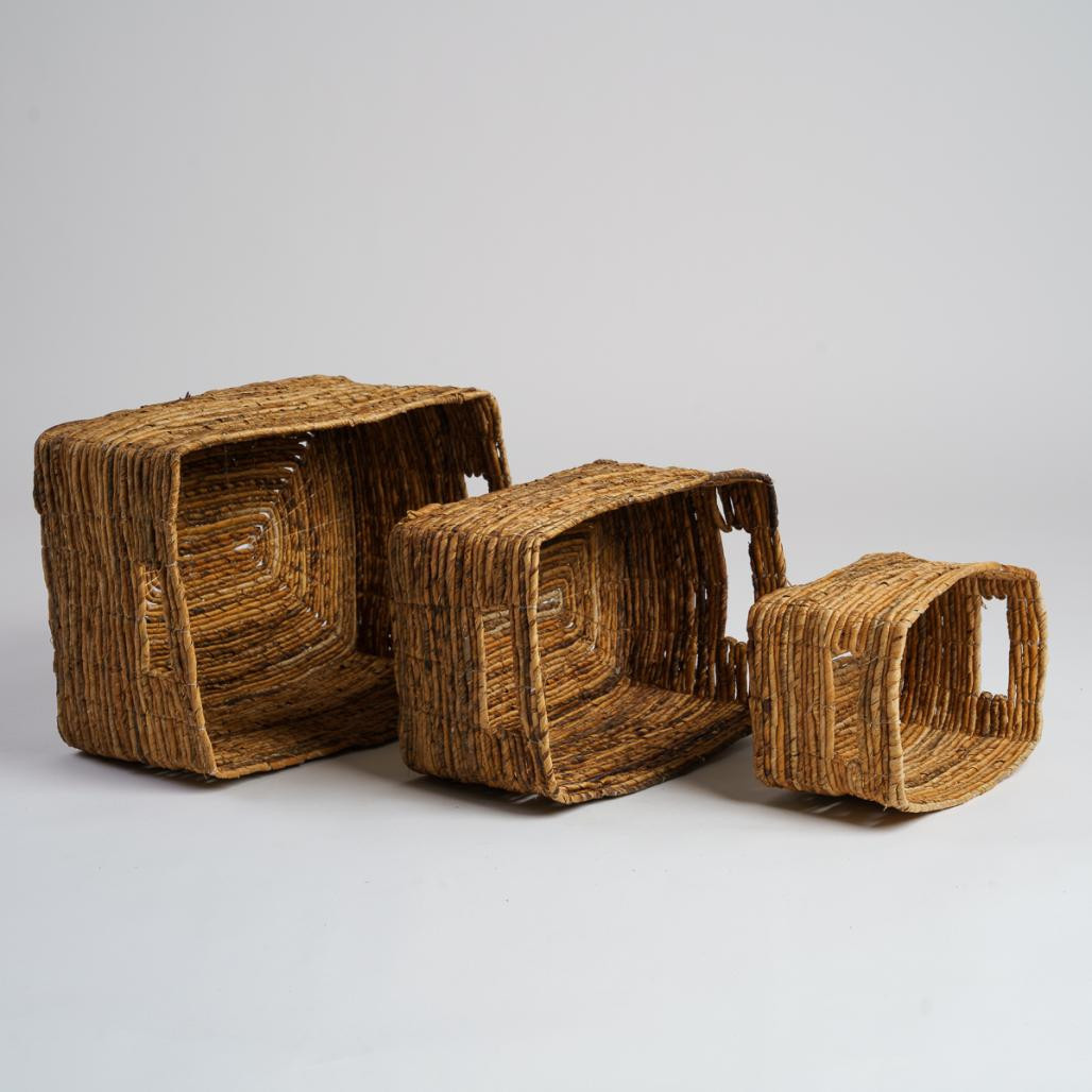 Lot de 3 paniers de rangement rectangulaires en osier Sato XL